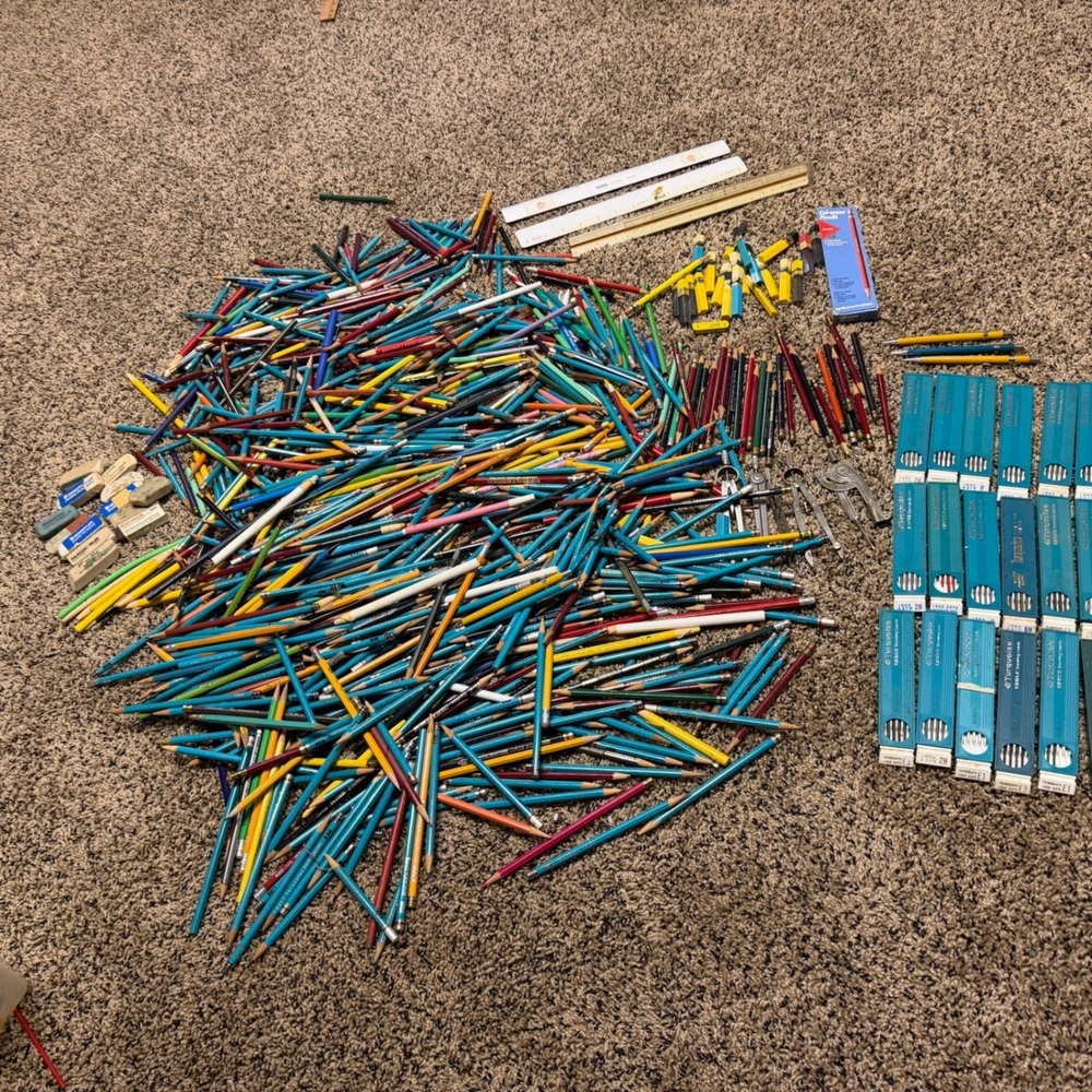 Huge Vintage Drafting Pencil Lot Eagle Berol Turquoise Verithin Vemco 300+